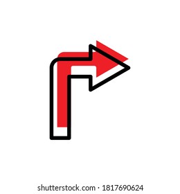 Right turn arrow flat icon. Design template vector