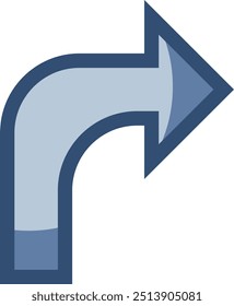 right turn arrow icon, transparent background. replaceable blue color design