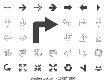 Right turn arrow. Arrow vector illustration icons set