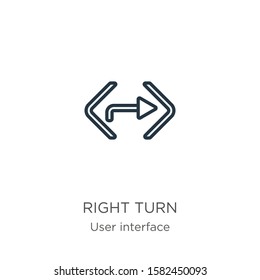 Right turn icon. Thin linear right turn outline icon isolated on white background from user interface collection. Line vector sign, symbol for web and mobile