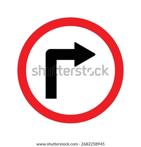 Right turn only traffic sign with red circle and right-pointing arrow.
