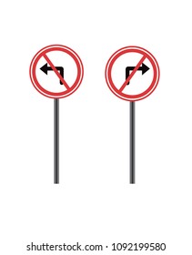 Right turn prohibited sign. left turn sign. prohibited signs. traffic signs