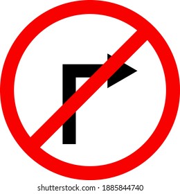 Right turn prohibited traffic sign. Vehicles not allowed to go right. Safety signs and symbols.