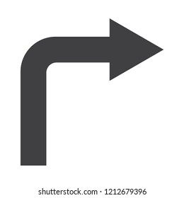 right turn road traffic sign vector icon, modern design, glyph style, black and white flat color