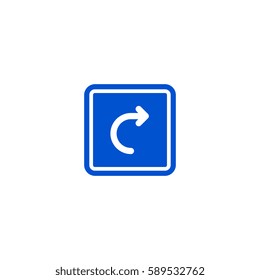 Right turn roadsign isolated on white background vector illustration. Car parking regulation symbol, traffic sign, road information and help, roadway auto service icon