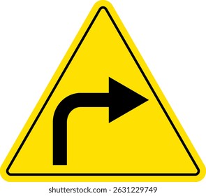 Símbolo de Virada à Direita. aviso de virada acentuada. sinal de virada à direita. ícone de navegação de direção de trânsito e segurança rodoviária. sinal de aviso de estrada
