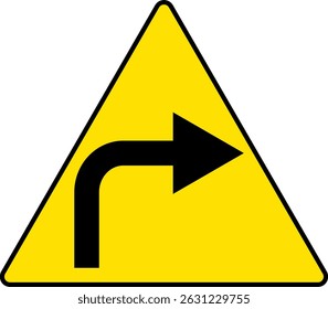 Right Turn symbol.  sharp turn warning. turn right sign. driving navigation icon. traffic direction and Road safety. warning road sign
