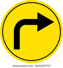 Right Turn symbol.  sharp turn warning. turn right sign. driving navigation icon. traffic direction and Road safety. warning road sign
