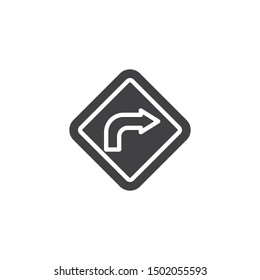 Right turn traffic sign vector icon. filled flat sign for mobile concept and web design. Turn right road sign glyph icon. Symbol, logo illustration. Vector graphics