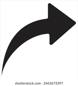 Right turning directional black arrow. Turn arrow icon vector in trendy flat style. Arrow icon illustration isolated on white background. Vector Illustration