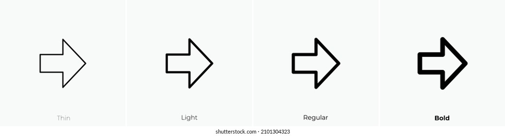right two icon. Thin, Light Regular And Bold style design isolated on white background