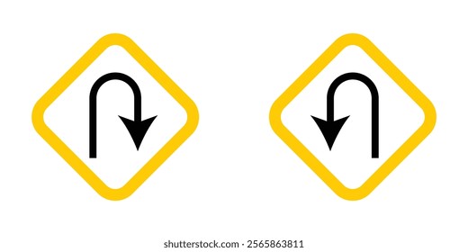 Right U turn and turn left U turn Sign U turn. Warning yellow road sign in eps 10.