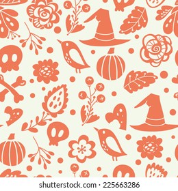 right vector seamless pattern of birds,plants and flowers.