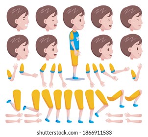 Right View Cute Boys Character Creation Set with Vector Illustration.
