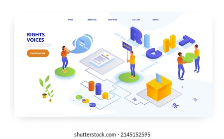 Right voices, landing page design, website banner vector template. Your voice matters. Petition, election, vote.