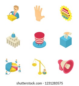 Right to vote icons set. Isometric set of 9 right to vote vector icons for web isolated on white background