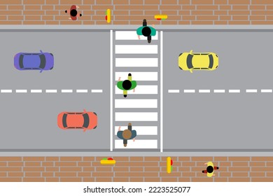 La forma correcta de cruzar la carretera por encima de la vista. reglas de tráfico. transporte. ilustración vectorial plana.