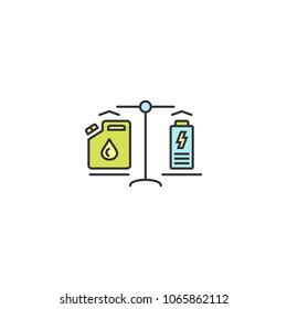 The right, weighted fuel selection icon outline, linear, editable stroke vector object. Electric car concept
