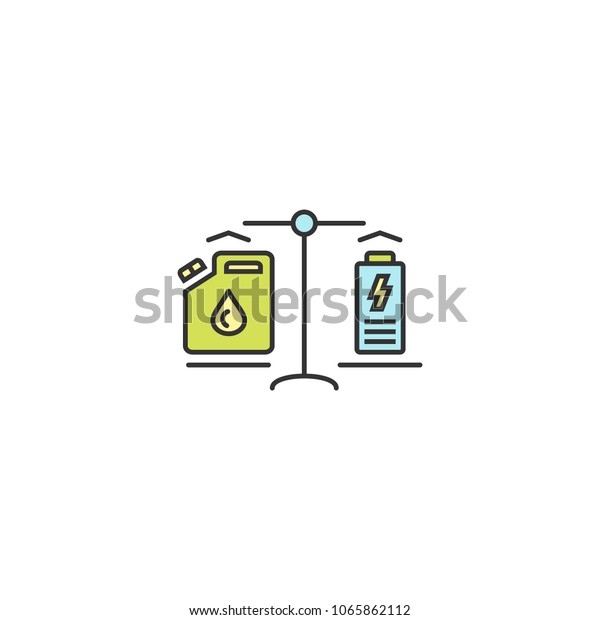The right,\
weighted fuel selection icon outline, linear, editable stroke\
vector object. Electric car\
concept