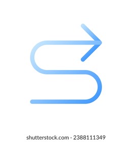 Flecha de la calle sinuosa derecha icono ui de gradiente plano de dos colores. Sigue la dirección. Señal de carretera. Buscando ruta. Pictograma simple relleno. GUI, diseño UX para aplicaciones móviles. Ilustración RGB aislada por vectores