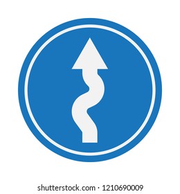 right winding road traffic sign vector icon, modern design, flat style, blue and white color