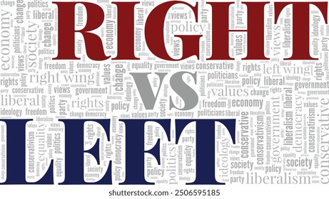 Right Wing vs Left Wing word cloud conceptual design isolated on white background.