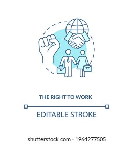 The Right To Work Blue Concept Icon. Labour Union. Equality For Gender. Male, Female Worker. Migrant Rights Idea Thin Line Illustration. Vector Isolated Outline RGB Color Drawing. Editable Stroke