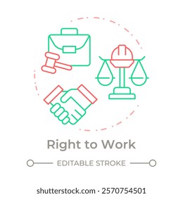 Right to work duo tone concept icon. Employment compliance, regulation. Agreement, partnership. Round two color outline illustration. Abstract vector design. Easy to use in infographic, presentation