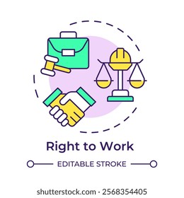 Right to work multi color concept icon. Employment compliance, regulation. Agreement, partnership. Round shape line illustration. Abstract idea. Graphic design. Easy to use in infographic