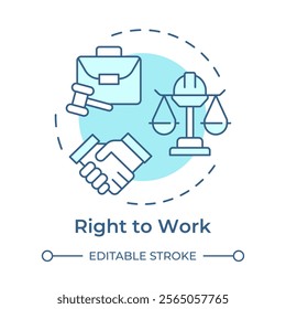 Right to work soft blue concept icon. Employment compliance, regulation. Agreement, partnership. Round shape line illustration. Abstract idea. Graphic design. Easy to use in infographic