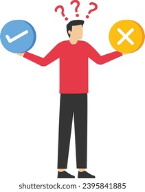 Right or wrong business decision concept, a wise businessman making wrong or right, right or wrong, right and wrong decision, moral choice concept.


