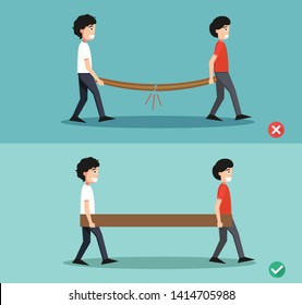 Right and wrong carrying a piece of wood ,illustration.vector