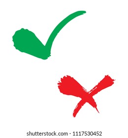 Right and wrong check mark signs on white background