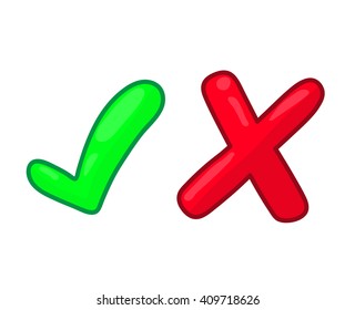Right and wrong check mark signs on white background