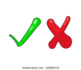 Right and wrong check mark signs on white background