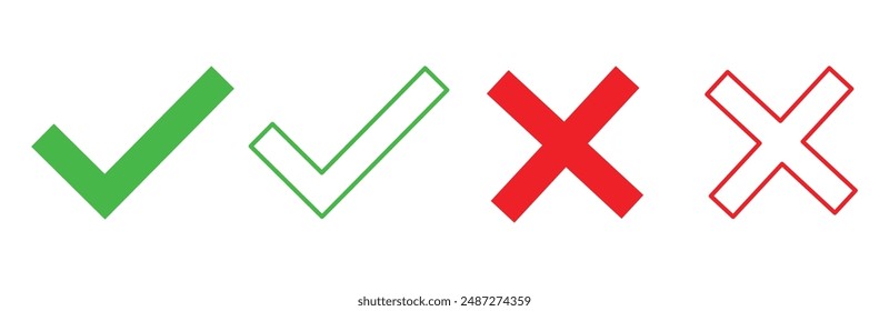 Right Wrong check mark vector  icon set 