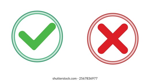 Right or wrong, checkmark icons. Yes-No, Approved-Disapproved, Accepted-Rejected, Right-Wrong, Correct-False, Green-Red, Ok-Not Ok. Vector illustration. 