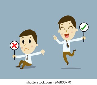 right and wrong -  cross mark signs. businessman cartoon vector 