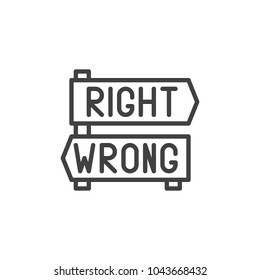 Right and wrong decision arrows signs outline icon. linear style sign for mobile concept and web design. Two way direction pointer simple line vector icon. Symbol, logo illustration