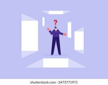 Right or wrong decision concept, choosing choices, make decision for career opportunity, alternative pathway, businessman think to choose the right door