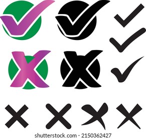 Color de icono correcto e incorrecto e ilustración en blanco negro Diseño y editable
