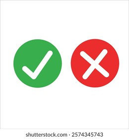 right and wrong icon. green check mark and red cross isolated on white wallpaper