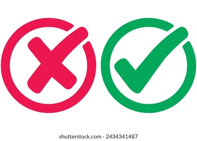 right and wrong icon with green and red, correct and incorrect symbol to guarantee the idea, agreement sign to confirm the right answer svg