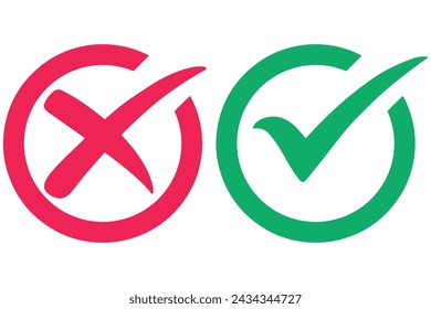 icono correcto e incorrecto con verde y rojo, símbolo correcto e incorrecto para garantizar la idea, firma de acuerdo para confirmar la respuesta correcta