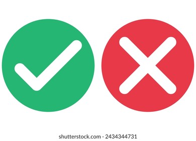 icono correcto e incorrecto con verde y rojo, símbolo correcto e incorrecto para garantizar la idea, firma de acuerdo para confirmar la respuesta correcta