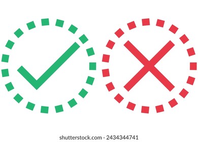 right and wrong icon with green and red, correct and incorrect symbol to guarantee the idea, agreement sign to confirm the right answer