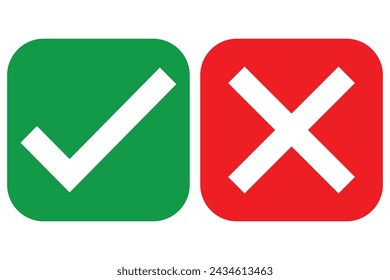 right and wrong icon with green and red, correct and incorrect symbol to guarantee the idea, agreement sign to confirm the right answer