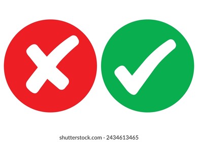 right and wrong icon with green and red, correct and incorrect symbol to guarantee the idea, agreement sign to confirm the right answer