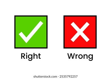 Conjunto de iconos correctos e incorrectos: marca de verificación verde y gráfico de la Cruz Roja para indicaciones correctas e incorrectas, toma de decisiones y diseño de la interfaz de usuario