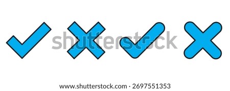 Right or wrong icons. Approved and denied icons, checkmarks and crosses vector. Yes or no symbol, approved or rejected icon. Can, can't, yes, no, accept and reject icon.